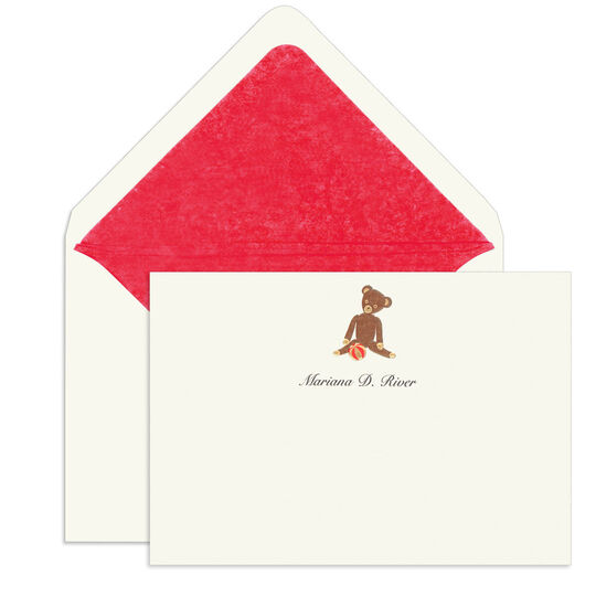 Elegant Flat Note Cards with Engraved Teddy Bear
